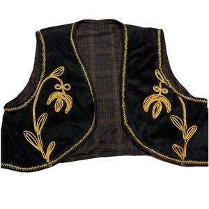 GENIE VEST BLACK Velvet GOLD metallic Desert Prince Sultan Costume Adult M LARGE